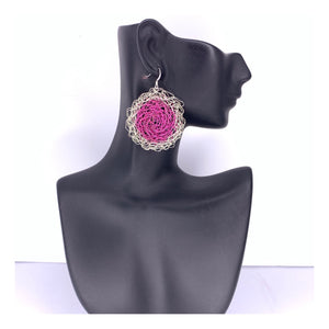 Pink And Silver Disc Earrings