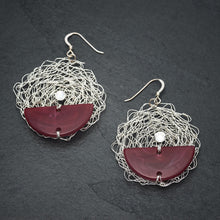 Load image into Gallery viewer, Red Half Moon Disc Earrings