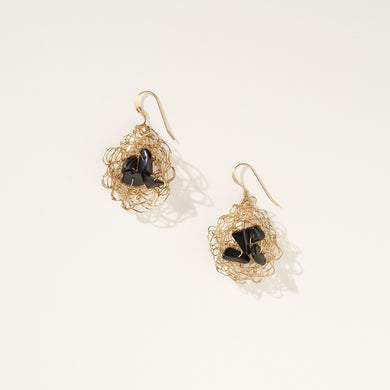 Birdsnest Earrings with Onyx Stones