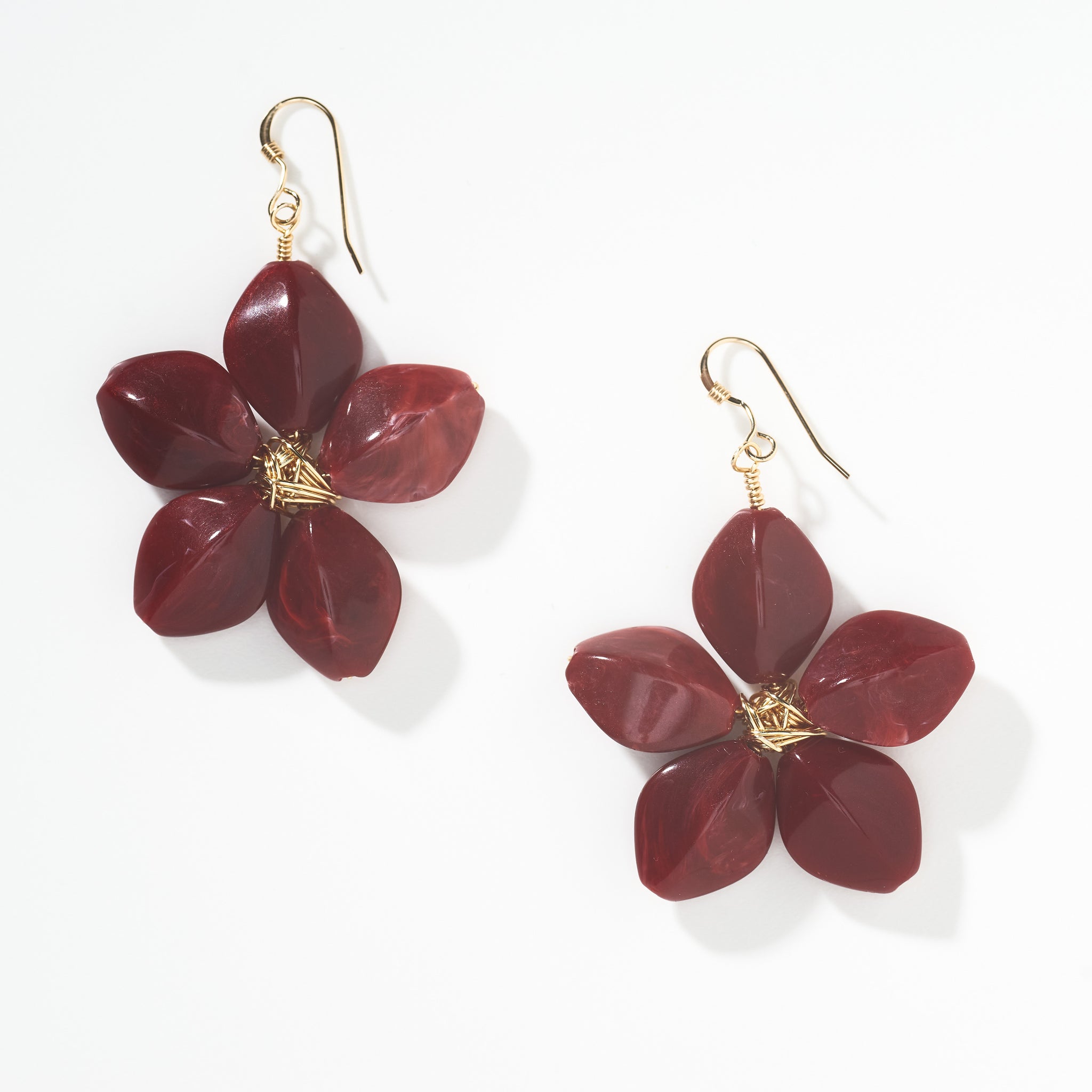 Red Flower Gold Teardrop Earrings- Order Wholesale